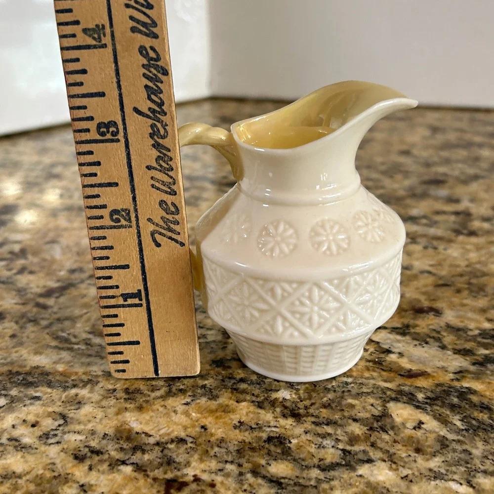 Belleek Neptune Creamer Small Ivory Iridescent Shell Pattern Irish Porcelain